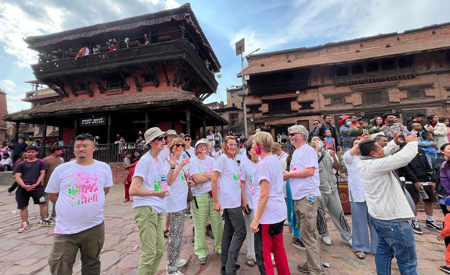 Holi in Bhaktapur Durbar Square